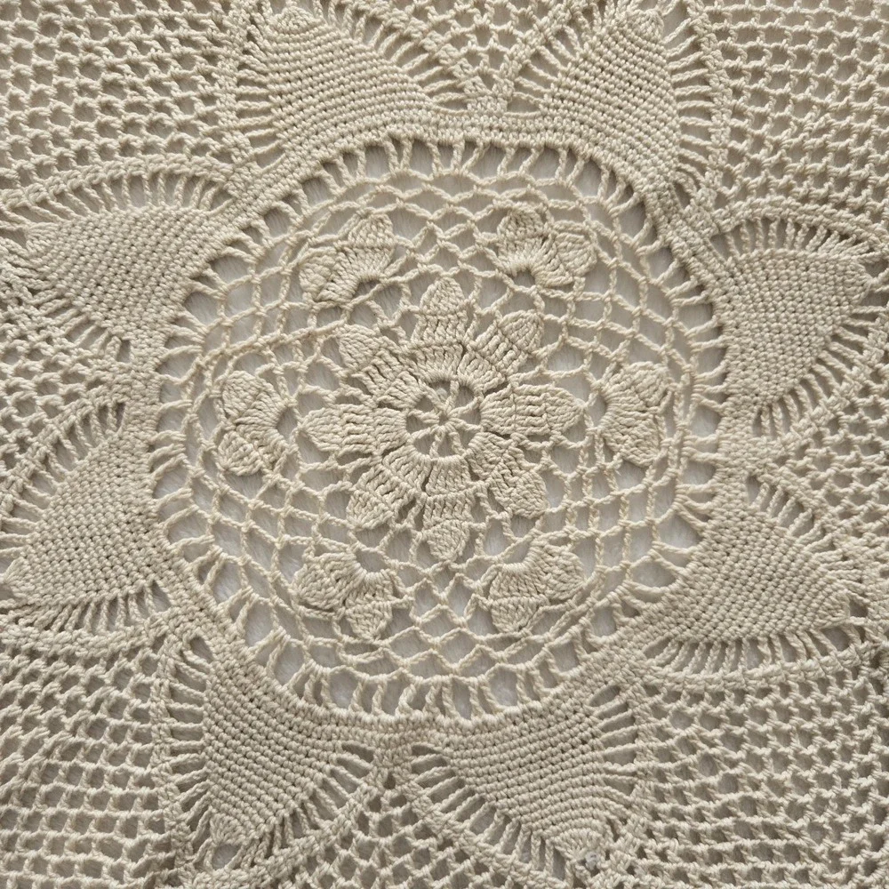 Vintage‎ Doily Crochet Handmade Pineapple Set 2 Beige Lace Table Topper 15